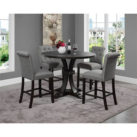 siena distressed black finish  piece counter height dining set pedestal  table  gray