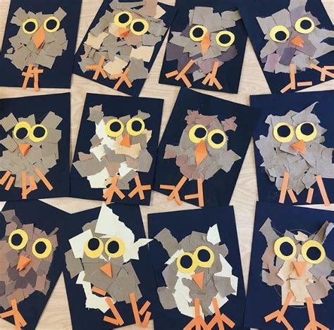 art   giannetto kindergarten torn paper owls