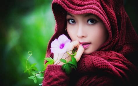 Wildflower Asian Girl Photo Hd Wallpaper Preview