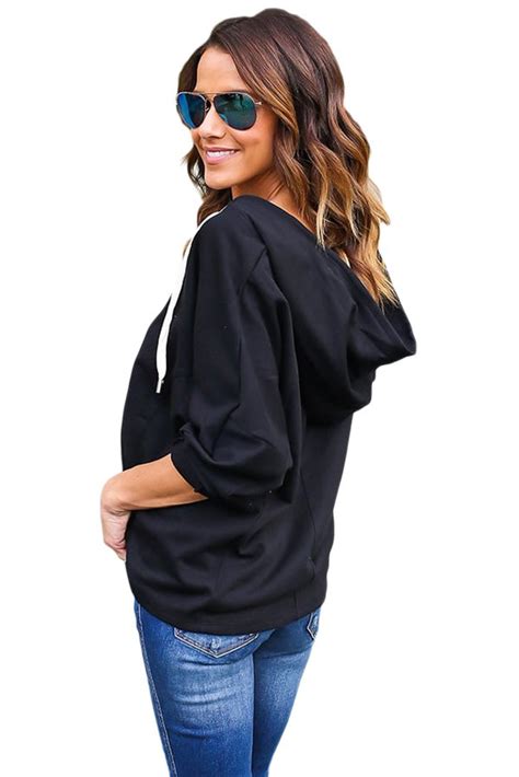 black loose lace up women s pullover hoodies online store for women