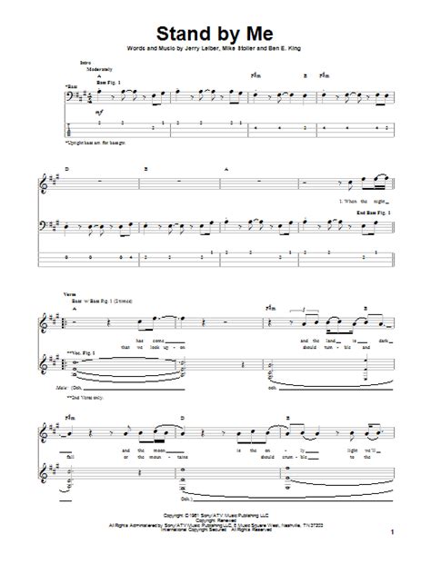 Stand By Me Bass Guitar Tab By Ben E King Bass Guitar Tab 92960