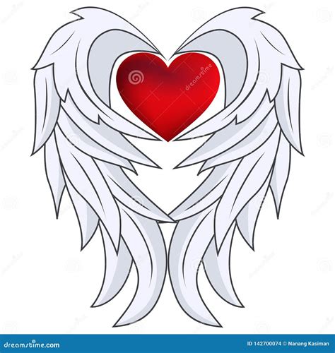 red heart  angel wings stock vector illustration  wing