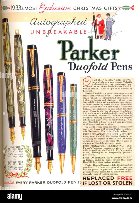 advertisement  parker duofold pens stock photo alamy