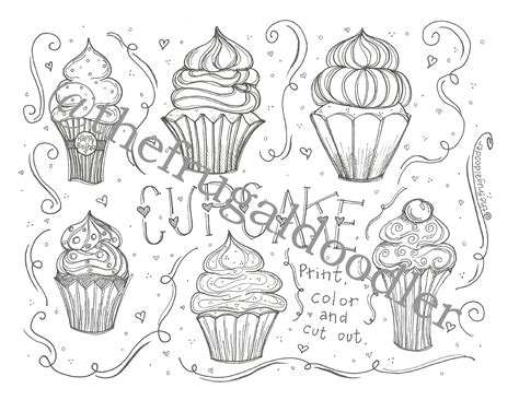 cupcake coloring page  adult coloring  kids ready  etsy