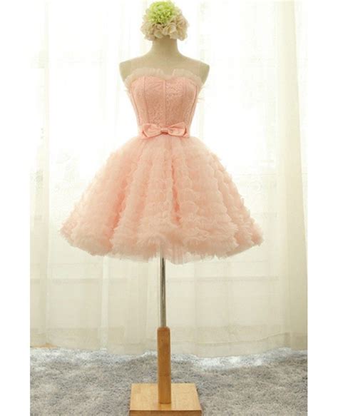 Super Cute Pink Puffy Short Ballgown Prom Dress With Bow Agp18457