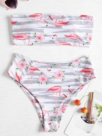 floral flamingo print high waisted bikini multi m