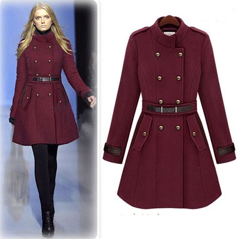 popular burgundy coat trench coats women coats  women long coat jacket