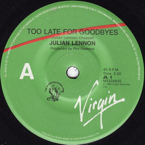 Julian Lennon Too Late For Goodbyes 1984 Vinyl Discogs