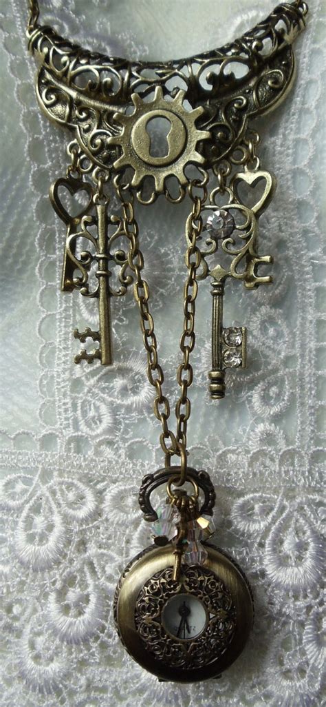 steampunk pocket  pendant  bronze steampunk keys  etsy