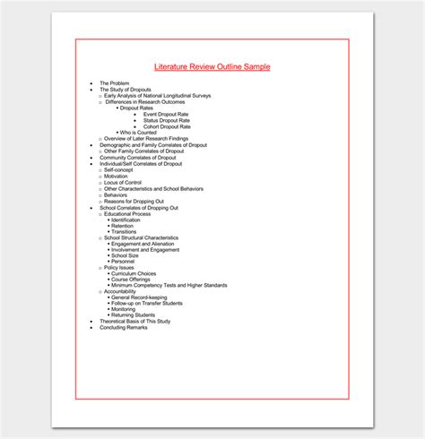 literature review outline template  formats examples samples