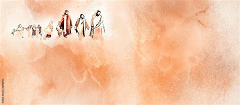 jesus   disciples christian watercolor background stock