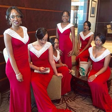 Red And White South Africa Bridesmaid Dresses 2017 V Neck Mermaid Maid