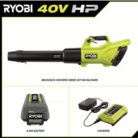 Ryobi 40v Hp Brushless Whisper Series 155 Mph 600 Cfm Cordless Battery