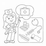 Coloring Aid Doctor First Cartoon Kit Band Outline Kids Getcolorings Pages Medication Hospital sketch template