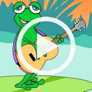 cartoon frog playing  guitar   beach