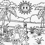 Kids Coloring Drawing Sun Outline Pages Seashore Scenery Activities Color Printable Beach Playgroup Summer Tropical Children Drawings Playing Popular Building sketch template