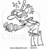Scuba Outline Underwater Clipart Taking Man Toonaday Illustration Royalty Cartoon Rf Diver Sticking Tongue Fish His sketch template