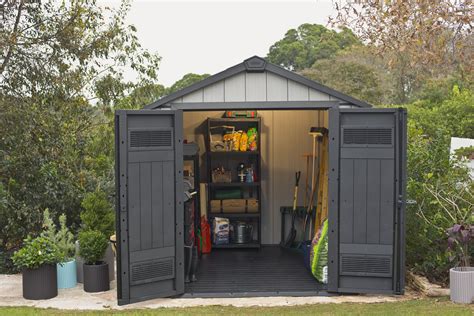 robust wide double doors  easy access garden storage