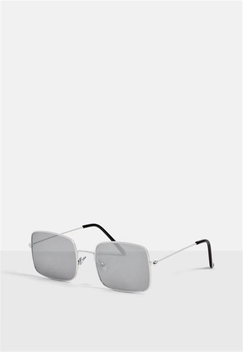 silver look rectangle sunglasses missguided
