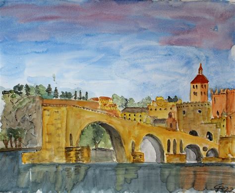pont  avignon pont  avignon frankreich stadt aquarell von grart