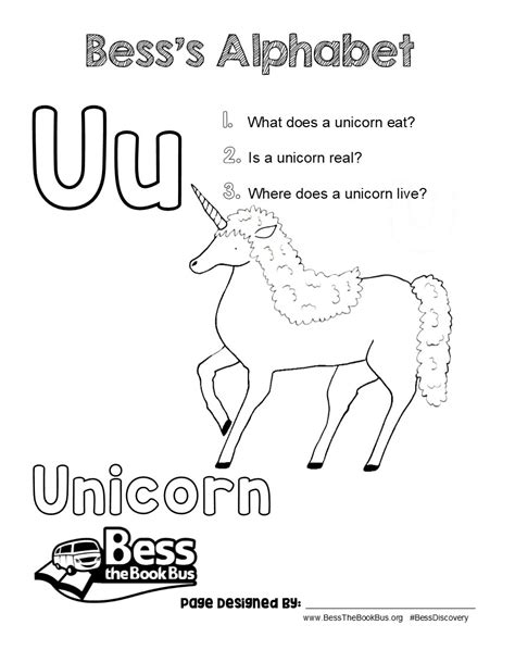 unicorn coloring page bess bess  book bus