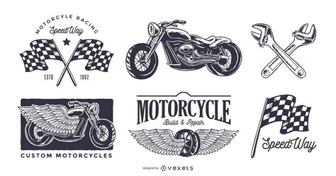 vintage motorcycle logo set vector