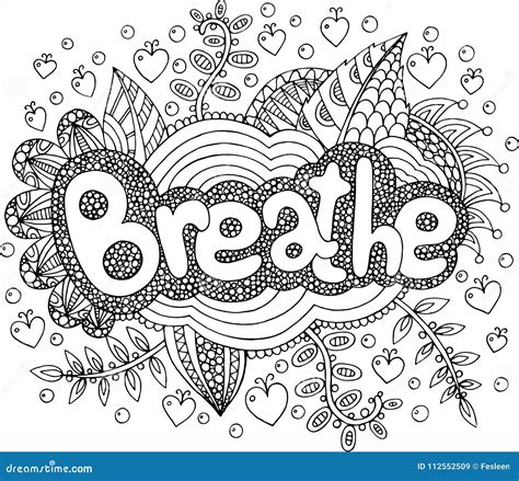 coloring page  adults  mandala  breathe word doodle  stock