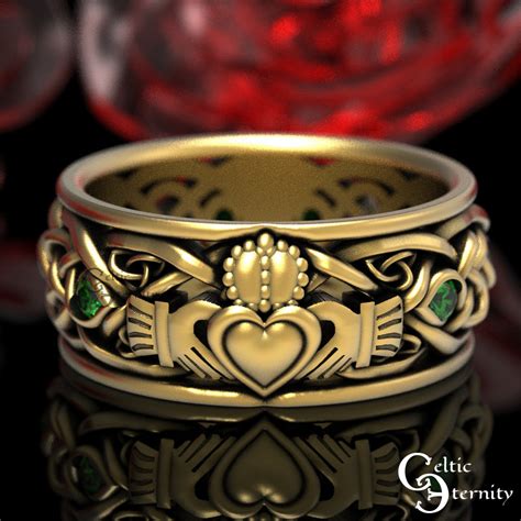 gold claddagh ring  emeralds modern claddagh wedding ring celtic gold wedding band irish