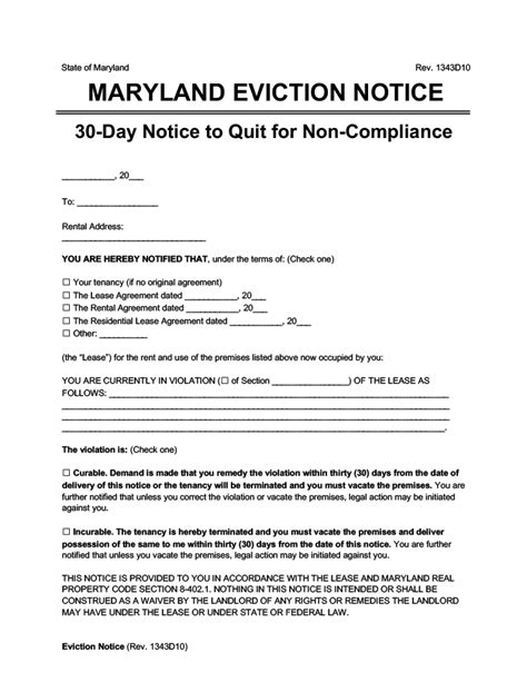 maryland eviction notice forms  word downloads
