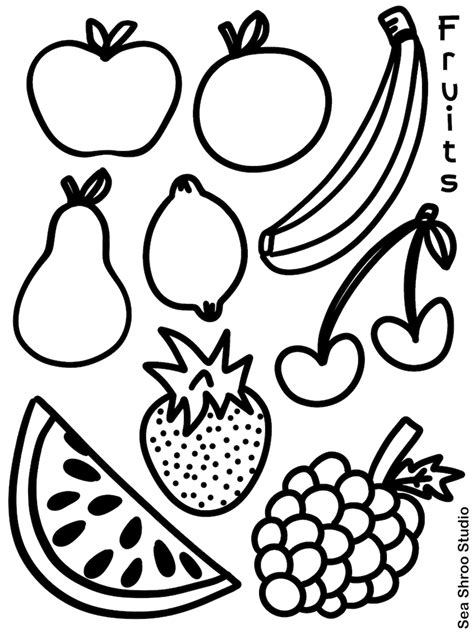 fruits preschool coloring activity page printable kids etsy