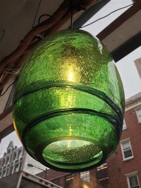 hand blown handblown recycled green glass pendant light large