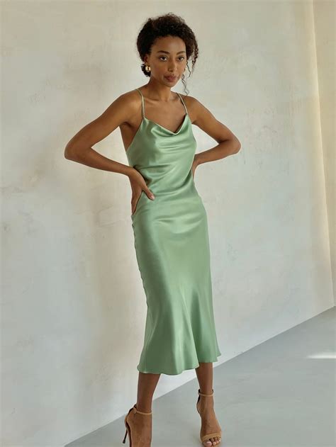 silk slip dress midi bias cut silk bridesmaid dress sage green etsy