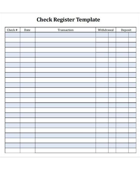 checking register template collection