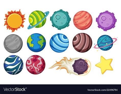 set  planets  star vector image  vectorstock planets star