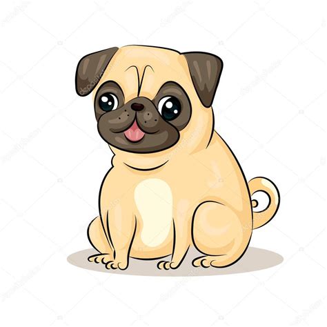 animated pug cartoon cute funny vector pug dog   white background stock vector