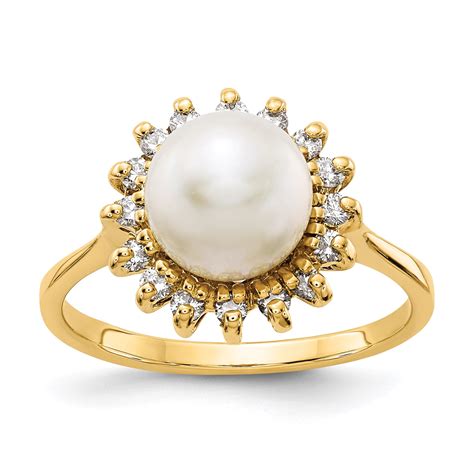 icecarats  yellow gold mm freshwater cultured pearl diamond band ring size