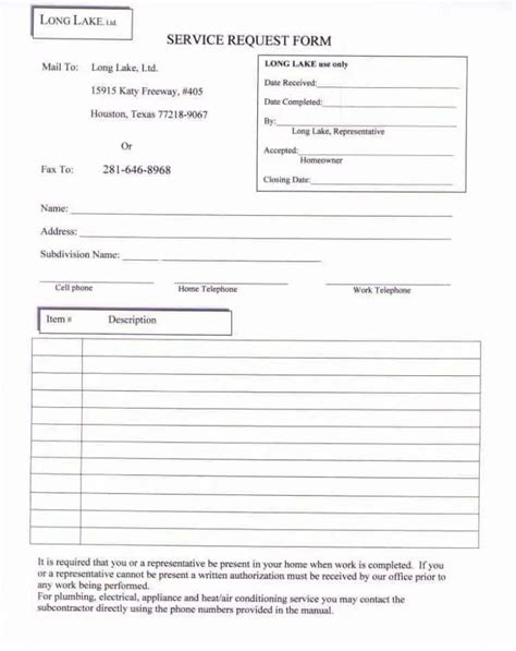 service request form templates word excel fomats