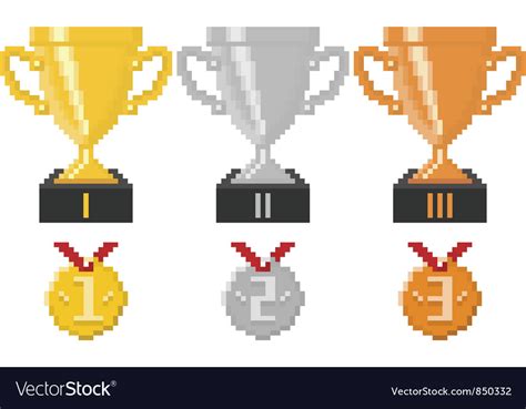 Pixel Trophy Cups And Medals Royalty Free Vector Image