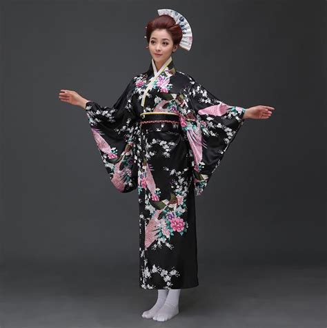 sexy black japanese women evening dress silk rayon kimono