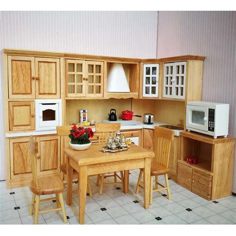 luxury wooden kitchen cabinet cupboard doll house furniture set