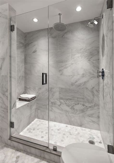grey  white marble shower surround hexagonal tile floor bathroom