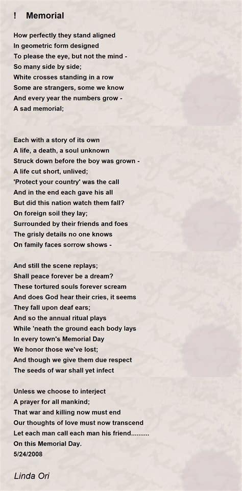 memorial memorial poem  linda ori