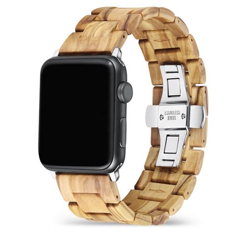 hellbraunes holz armband fuer die apple  mit faltschliesse series mm