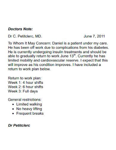 doctors note samples  work request fit temporary