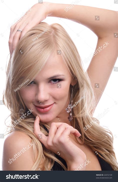 Close Up Portrait Of Beautiful Sensual Blonde Model Poses
