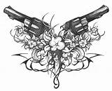 Guns Cross Roses Drawings Tattoo Gun Tattoos Skull Skulls Pistol Flowers Sleeve Face Wallpaper Tribal Drawing Back Machine Firearm Women sketch template