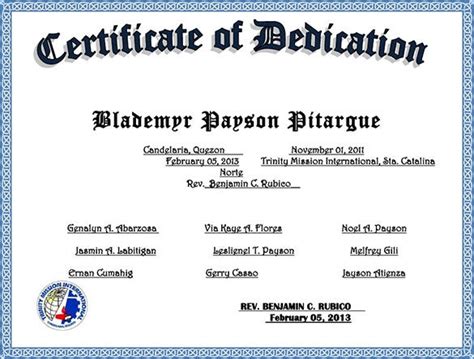 printable baby dedication certificate template