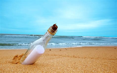 Hd Wallpaper Clear Glass Bottle Sand Sea Beach Letter Water