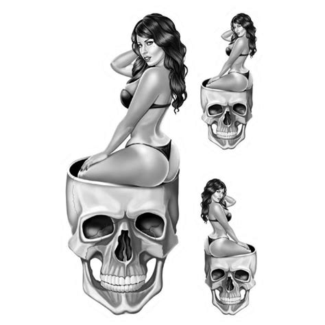 pin up girl and skull mini sticker lethal threat