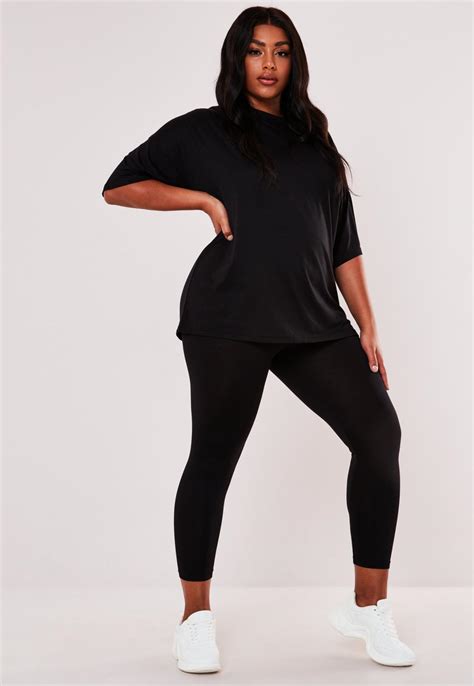 plus size black oversized t shirt and leggings co ord set missguided